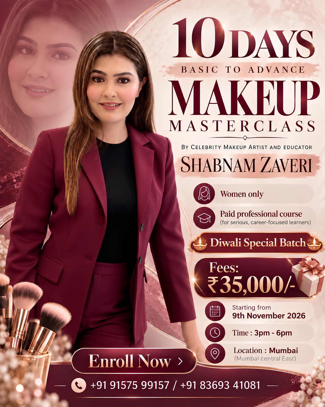 10-day basic to advance makeup masterclass announcement